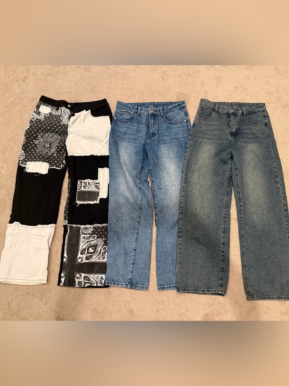 SHEIN Patchwork Black & White Jeans + Two Blue Straight-Leg Jeans